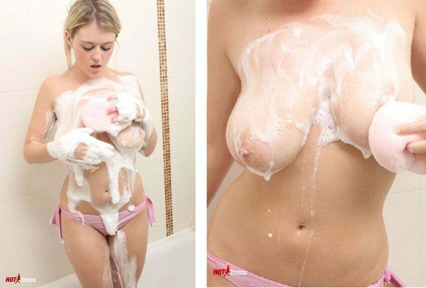 Blonde Teen with Big Soapy Tits