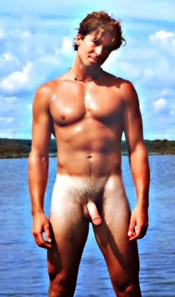 Tanned upper body with untanned bottom and flaccid penis