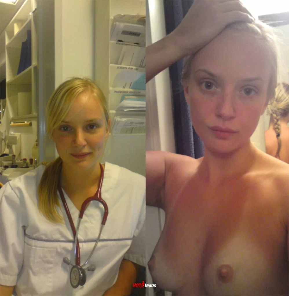 Blonde hospital babe dressed and undressed pic