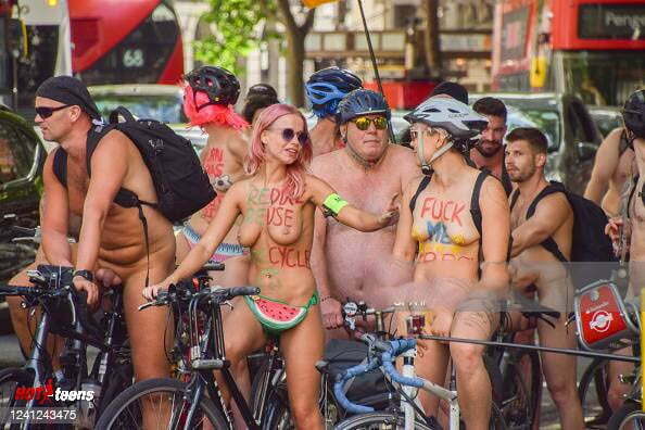Busty babe naked bike ride in London