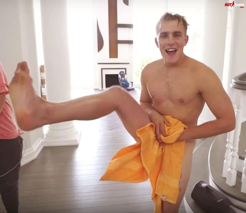 Jake Paul hide his dick with towel