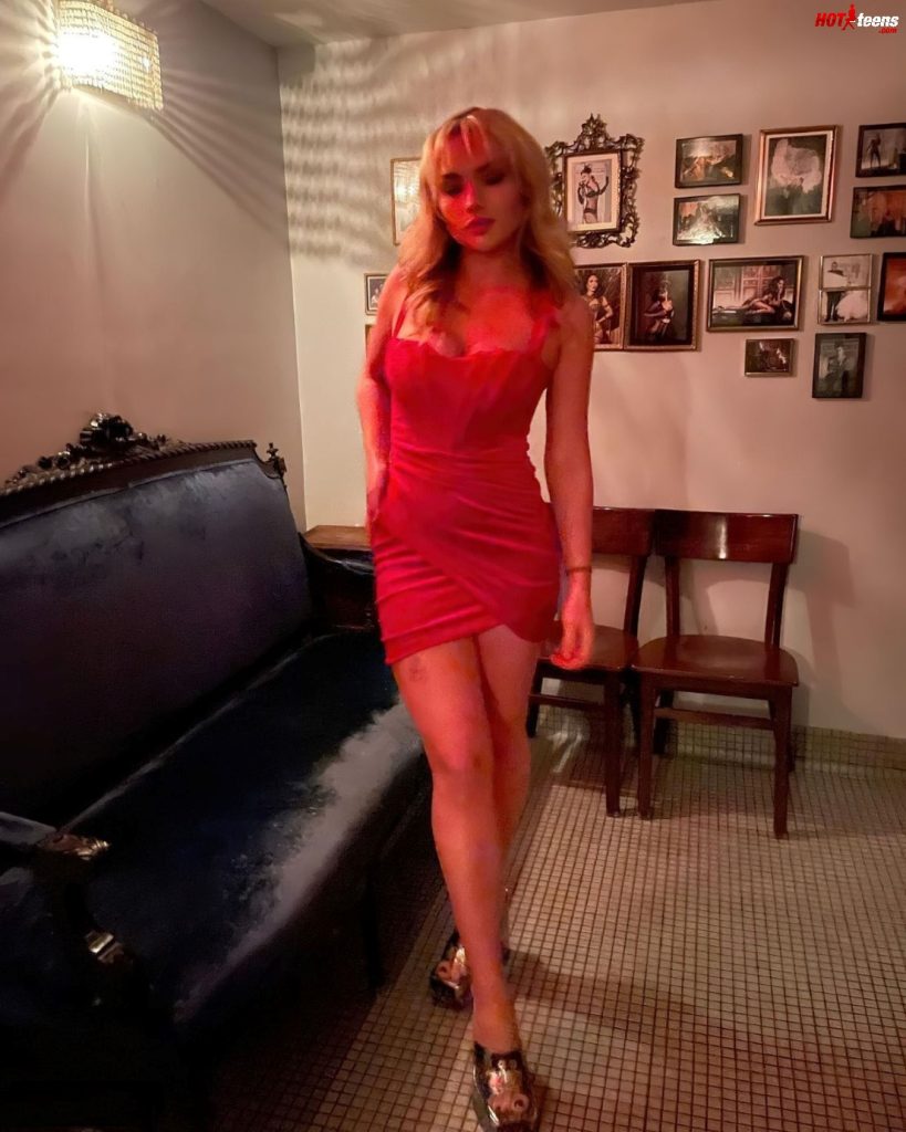 Natalie Alyn Lind nude red dress oucture