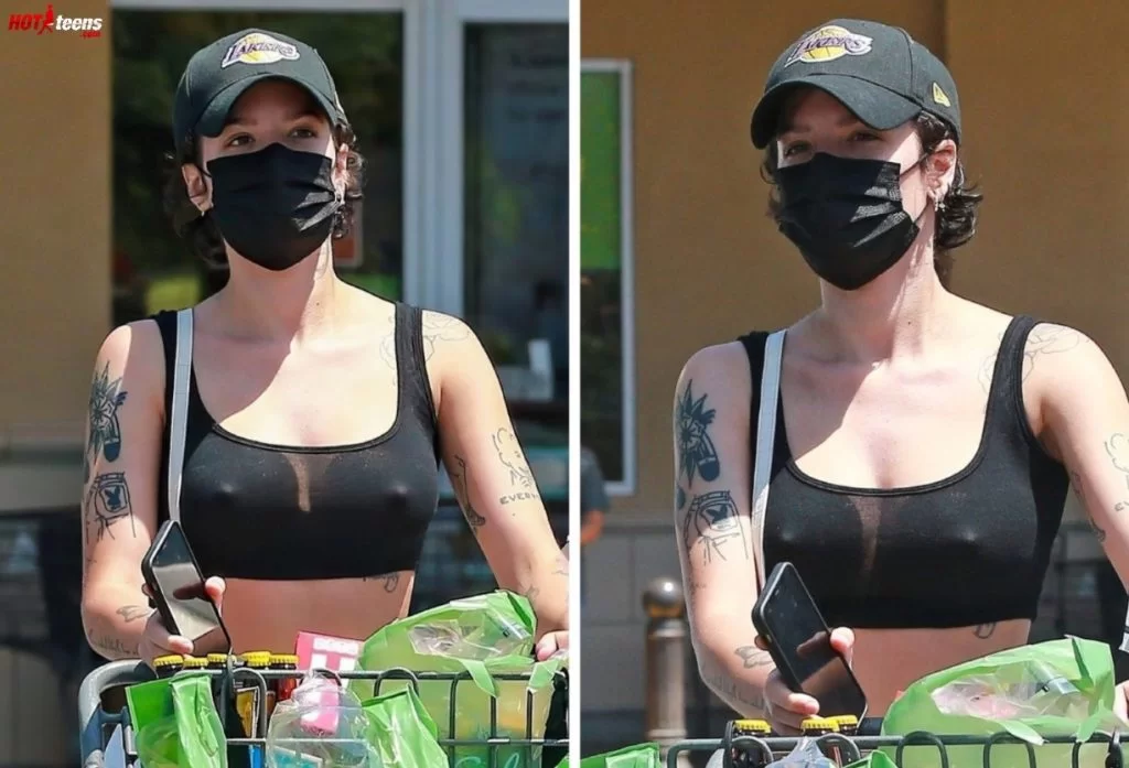 Halsey naked nipples outdoors got captured by fan