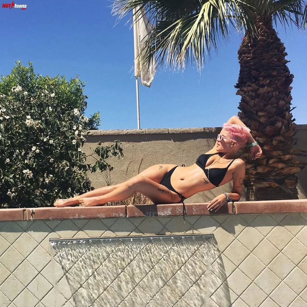 Halsey modeling in black bikini in Miami