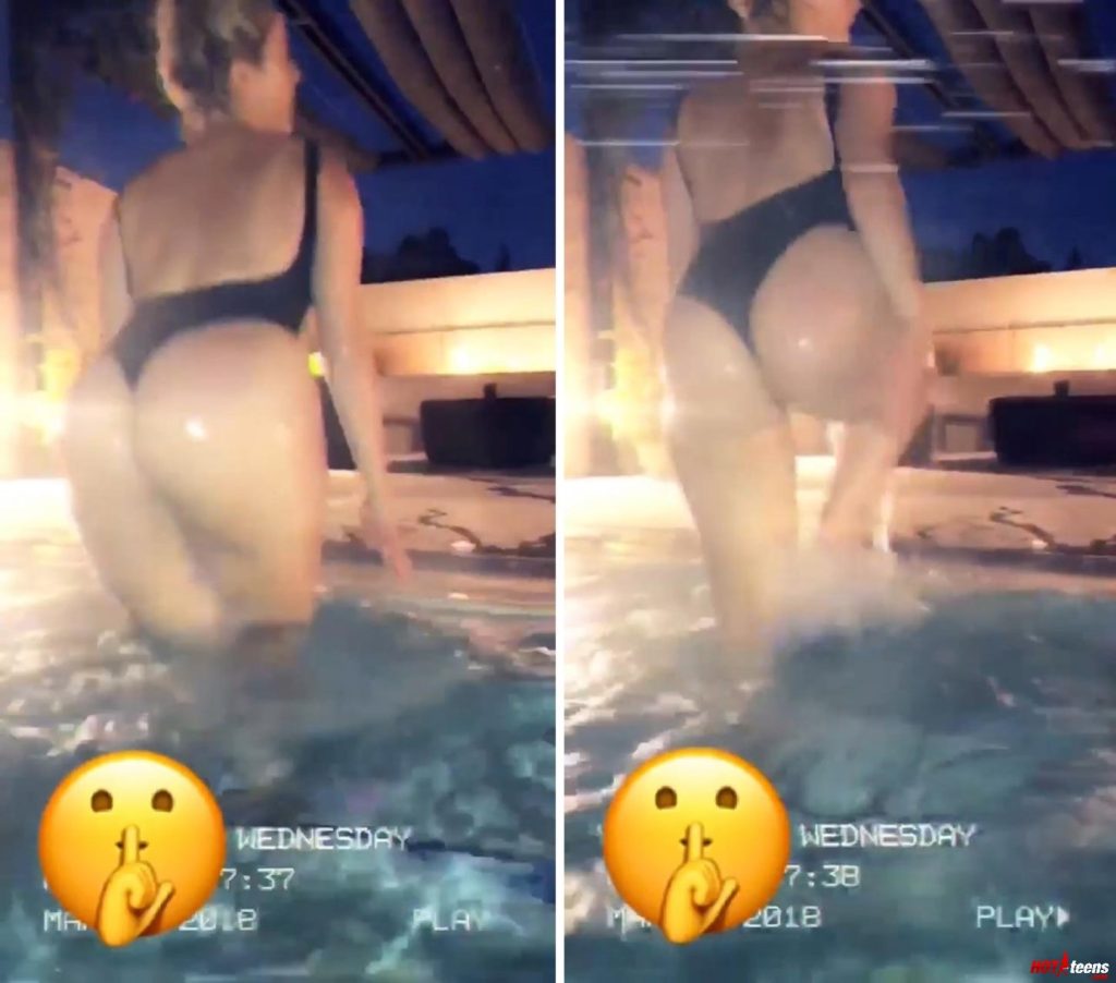 Big butt of Bebe Rexha coming out of swimming pool