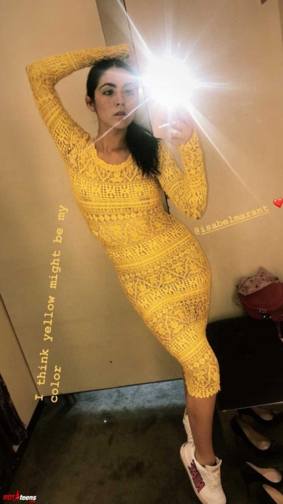 Isabelle Fuhrman nude nipple see through in yellow tight dress