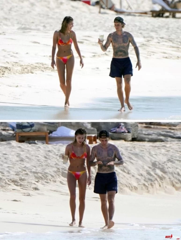Justin and Hailey Bieber beach walking