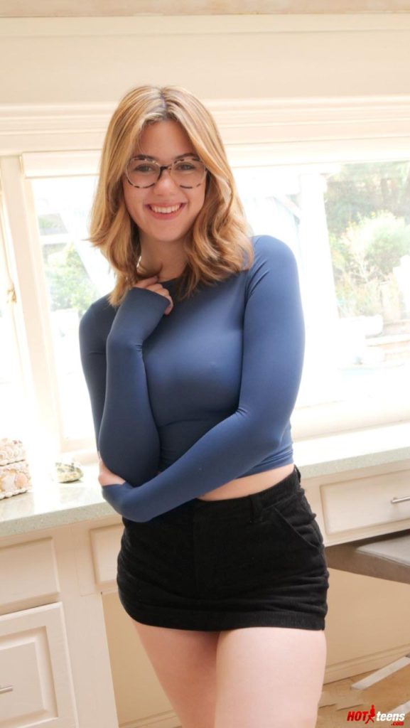 Large breasts teen with glasses